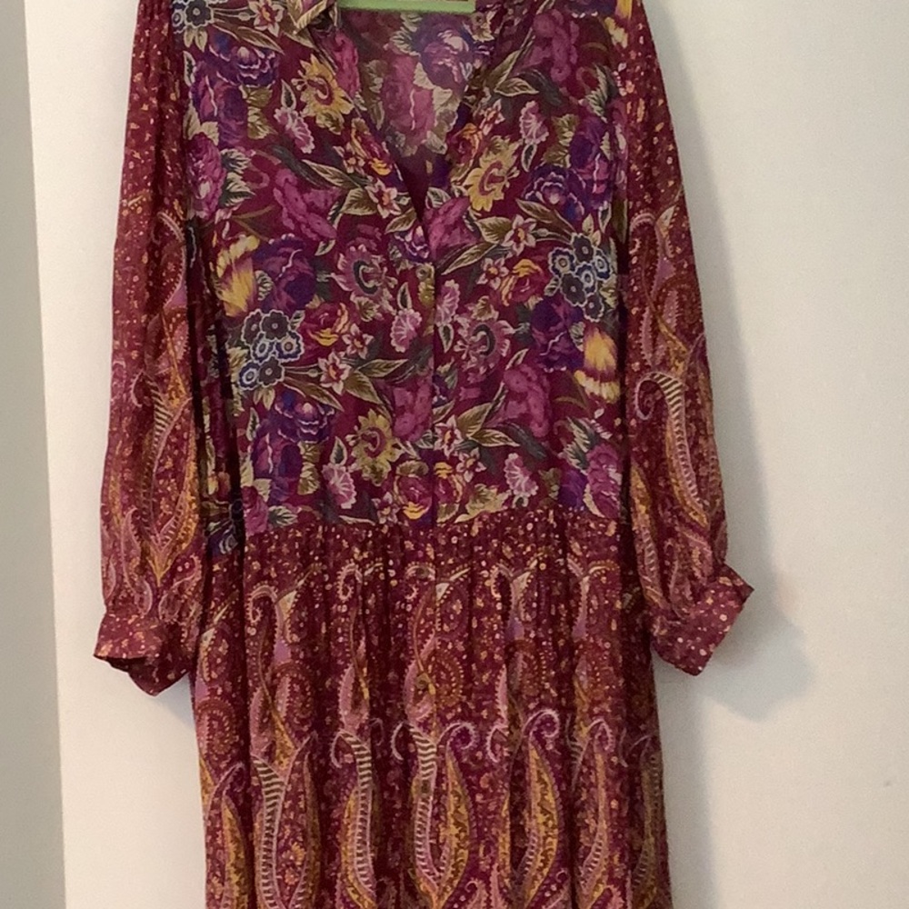 Anthropologie Burgundy Paisley Boho Tiered Maxi Dress. Plus 2X see all pics